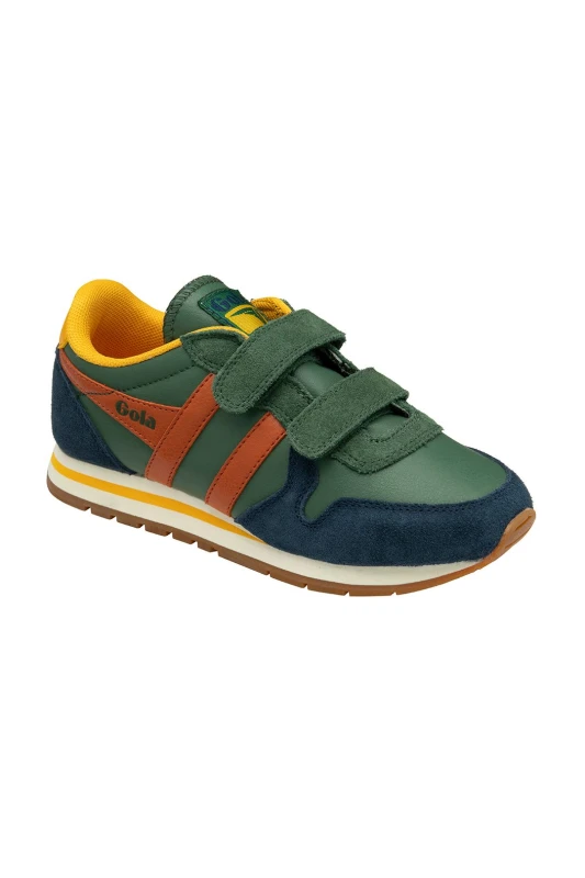 Image of Gola Classics 'Daytona Pure' Kids Strap Trainers in Green Size: 1 Green Unisex 1