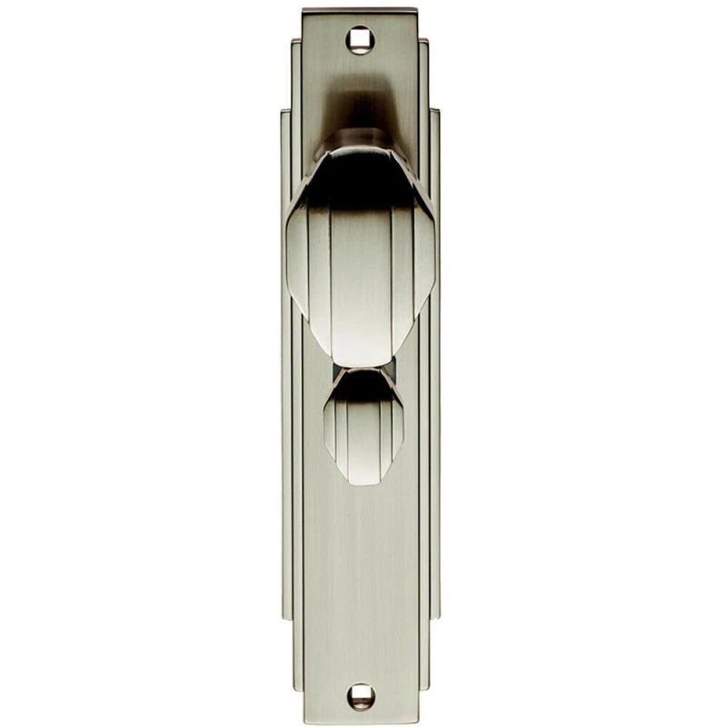 Image of Loops PAIR Line Detailed Door Knob on Bathroom Backplate 205 x 45mm Satin Nickel Metallics