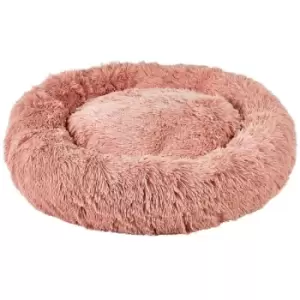 Image of Bunty Round Fluffy Pet Dog Puppy Cat Bed Warm Comfy Nest Doughnut Donut Calming Pad - Pink - Medium