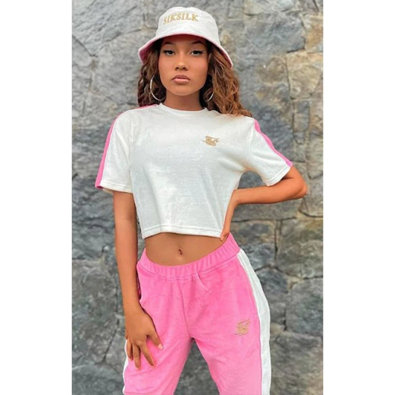 Image of SikSilk Velour Cropped T-Shirt - Cream Cream 8