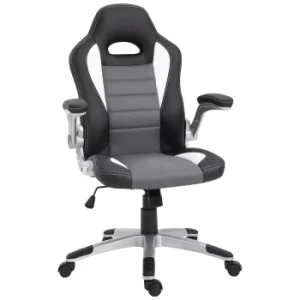 Image of HOMCOM Racing Office Chair PU Leather Computer Desk Chair Gaming Style with Wheels, Flip-Up Armrest, Grey