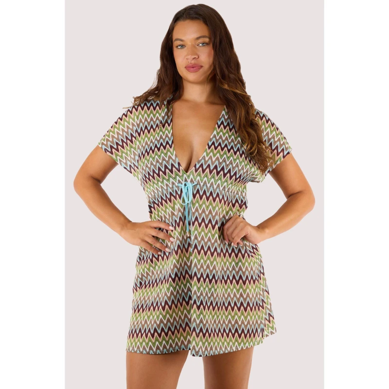 Image of Wolf and Whistle Kalahari Khaki Zig Zag Crochet Beach Kaftan Khaki female 8