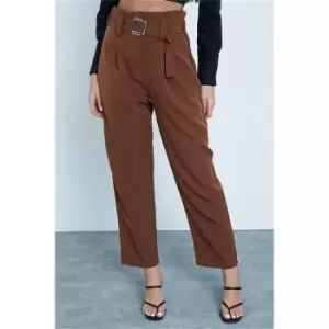 Image of I Saw It First Chocolate Belted Pintuck Cigarette Trousers - Brown