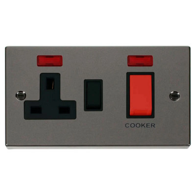 Image of SE Home Black Nickel Cooker Control 45A With 13A Switched Plug Socket & 2 Neons Black