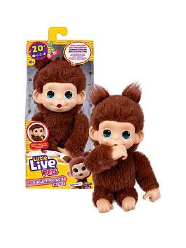 Image of Little Live Pets Baby Monkey Minis Chikki Cherry interactief + 20 geluiden en reacties bruin zacht 188cm realistisch voeden handen en voete