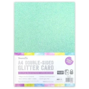 Image of Dovecraft A4 Double-Sided Glitter Card Bumper Pack Rainbow Pastels 350gsm 12 Sheets