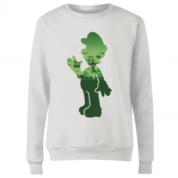 Image of Nintendo Super Mario Luigi Silhouette Womens Sweatshirt - White - M