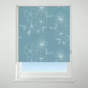 Image of Universal Patterned Floral Cluster Teal Blackout Roller Blind Teal (Green)