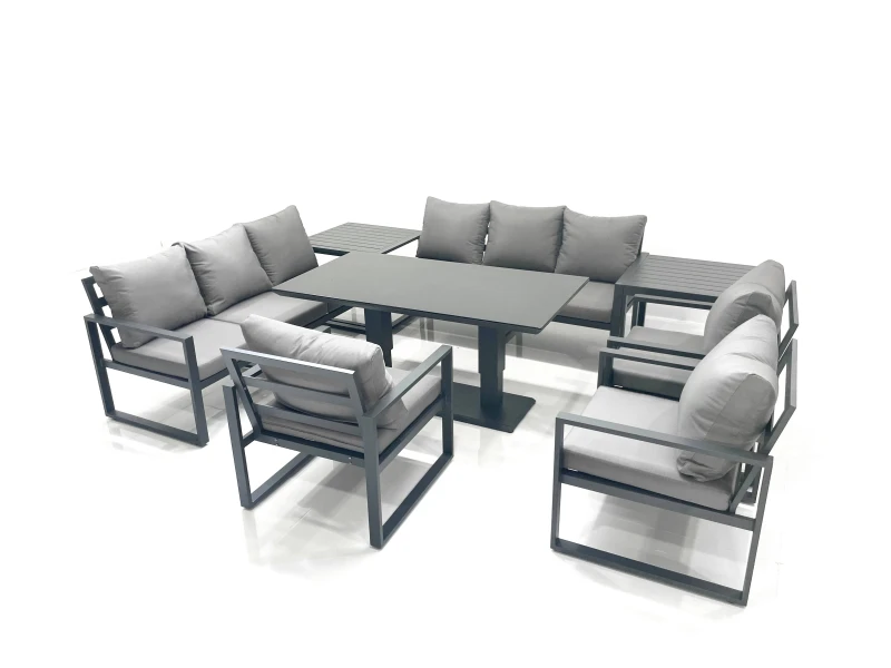 Image of Fimous Garden Sofa Set Aluminium Furniture Rising Dining Tabe Set with 3 Chair 2 Side Tables Dark Grey Dark Grey Unisex