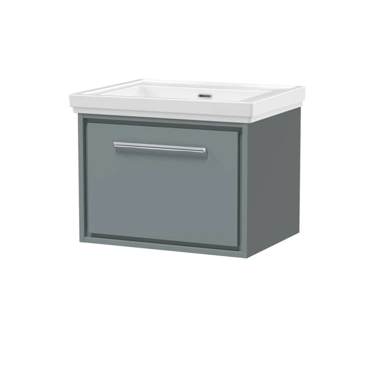 Image of Balterley Wall Hung Single Drawer Bathroom Vanity, Fireclay Basin, Grey, 600mm in Grey Grey Unisex
