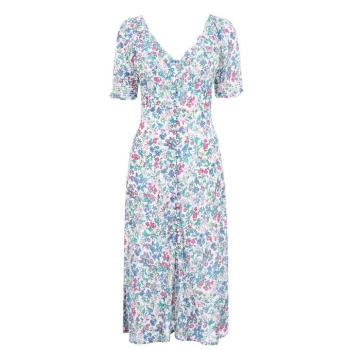Image of Jack Wills Flora 90s Floral Print Midi Tea Dress - White Floral