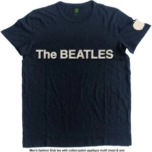 Image of The Beatles - Logo & Apple Unisex Medium T-Shirt - Blue
