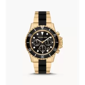 Image of Michael Kors Mens Everest Chronograph Two-Tone Stainless Steel And Silicone Watch - Black / Gold