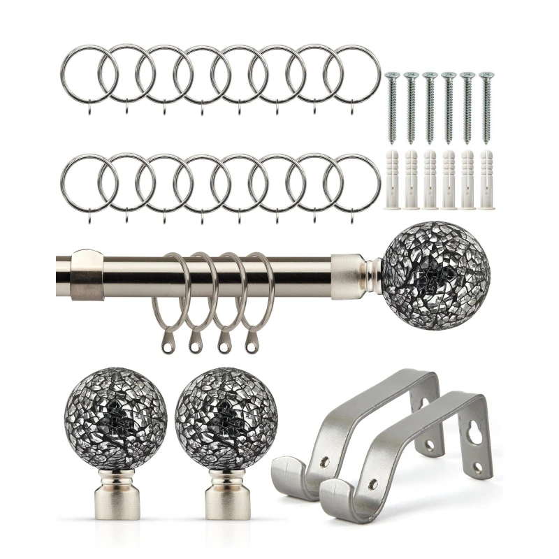 Image of Emma Barclay Curtain Pole with Rings Extendable Glass Brushed Silver unisex 160-300cm