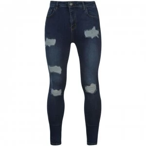 Image of Nimes X Distress Skinny Jeans Mens - Mid Blue Wash