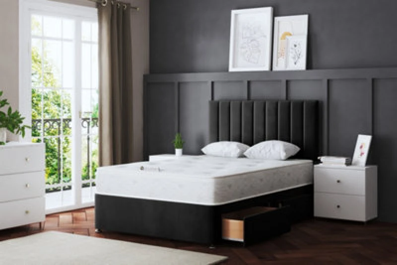 Image of DS LIVING Amelia Black Upholstered Panel Divan Bed With Two Drawers Small Double AM_SON2D_SDB_BLA
