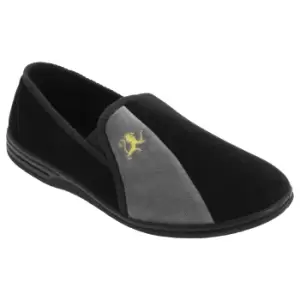 Image of Zedzzz Mens Aaron Twin Gusset Velour Slippers (7 UK) (Black/Grey)