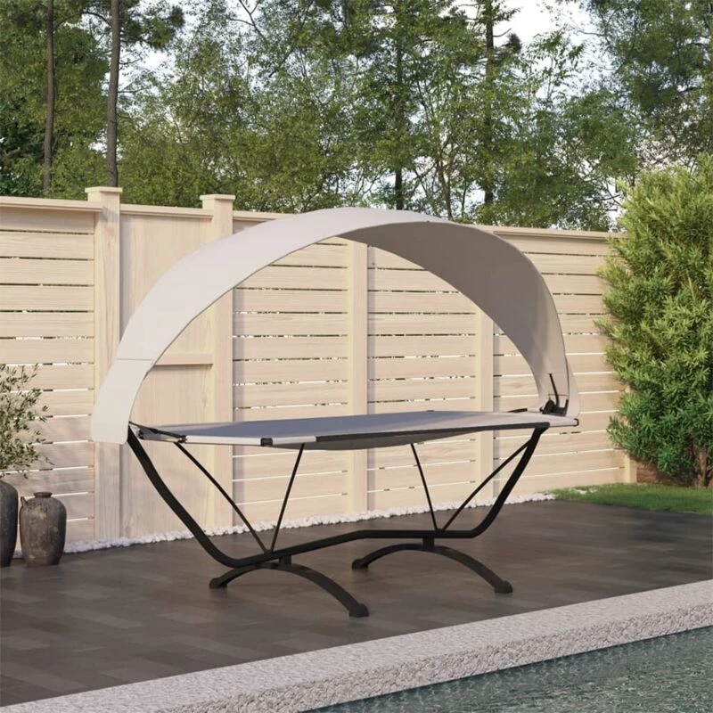 Image of VIDAXL Outdoor Lounge Bed with Canopy Cream Steel and Oxford Fabric Vidaxl 8720286672020