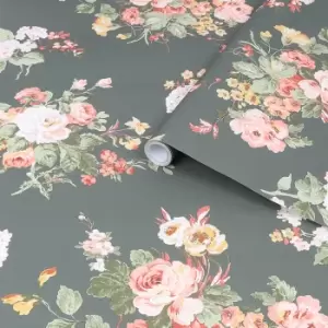Image of Laura Ashley Rosemore Fern Floral Smooth Wallpaper