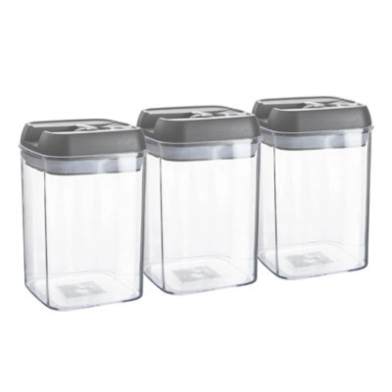 Image of Argon Tableware 3X Food Storage Containers - 800Ml - Grey Airtight Plastic Storage Pantry Food Organiser With Flip Lock Lid