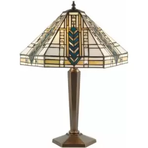 Image of Tiffany Glass Table Lamp - Bevelled Glass & Cast Brass - 2 x 60W E27 GLS LED