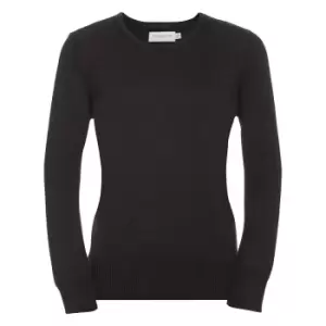 Image of Russell Collection Ladies/Womens V-Neck Knitted Pullover Sweatshirt (S) (Charcoal Marl)