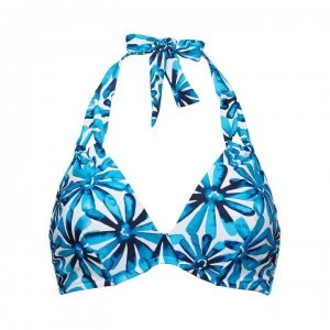 Image of Figleaves Underwired Non Pad Halter Bikini Top - Blue/WHITE