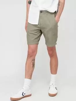 Image of Superdry Studios Linen Turn Up Short - Green, Size 32, Men