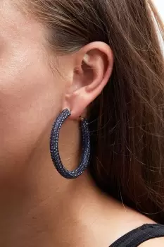 Image of Rose Gold Blue Diamante Tube Hoop Earrings
