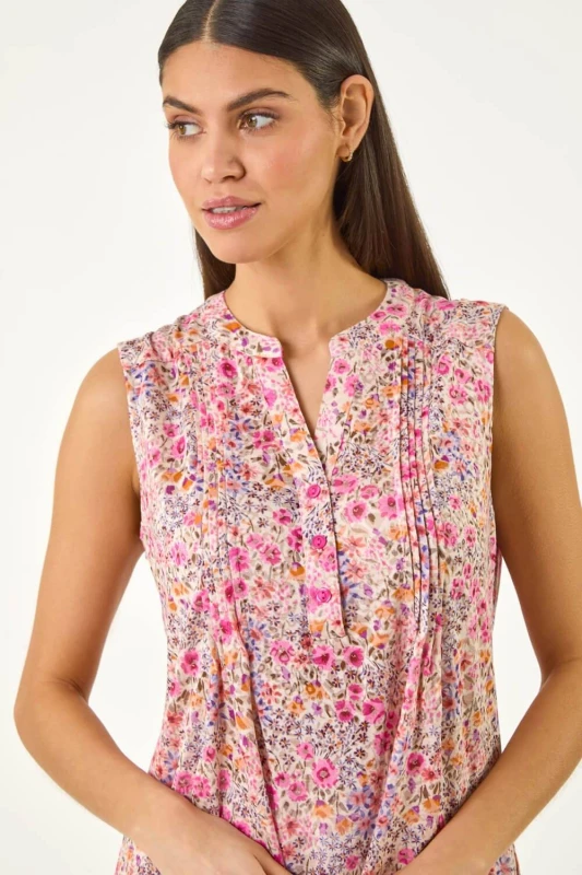 Image of Roman Womens Floral Burnout Vest Top in Pink Size: 16 Pink Female 16