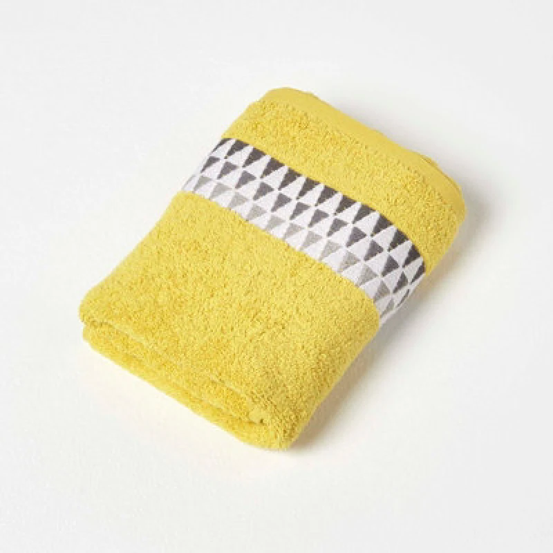 Image of Homescapes Geometric 100% Cotton Hand Towel, Ochre