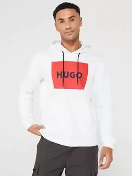 Image of HUGO Duratschi223 Large Logo Overhead Hoodie, White, Size S, Men