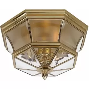 Image of Loops - Outdoor IP44 3 Bulb Flush Light Low Ceiling Highly Polished Brass LED E14 40W