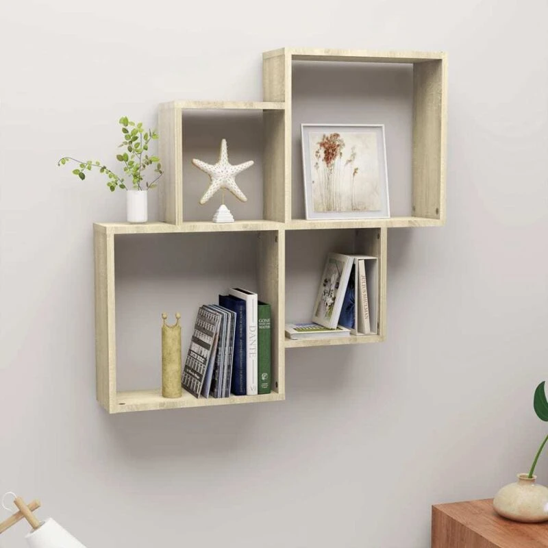 Image of VIDAXL Vidaxl - Wall Cube Shelf Sonoma Oak 80x15x78.5cm Engineered Wood 8720286596807