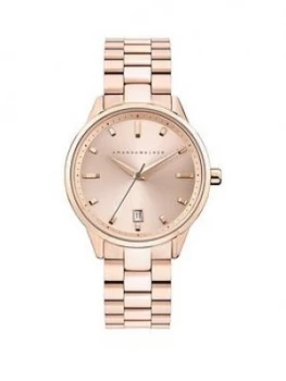 Image of Amanda Walker Amelia Rose Gold Sunray Date Dial Rose Gold Stainless Steel Bracelet Ladies Watch
