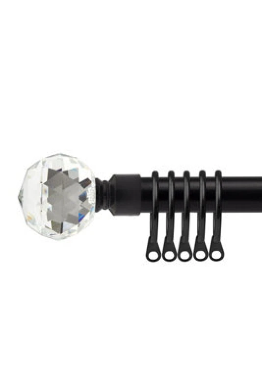 Image of 16-19mm Cristalla Extendable Metal Curtain Pole Set Black 160-300Cm