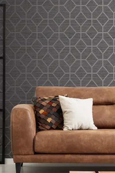 Image of Boutique Asscher Geometric Wallpaper Dark Grey