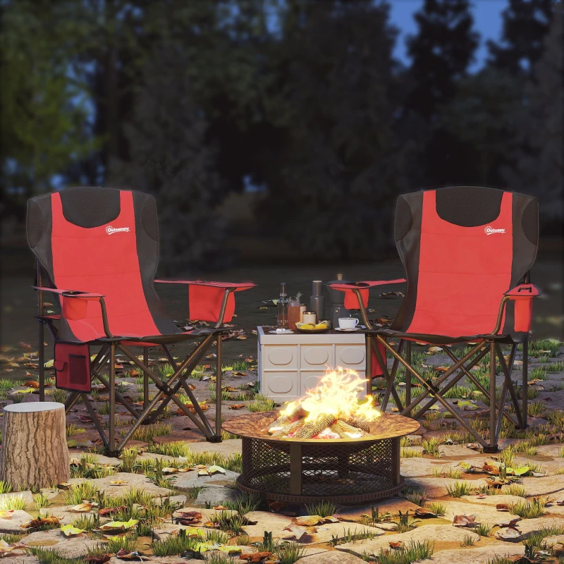 Image of OUTSUNNY Set of 2 Padded Folding Picnic Chairs with Cooler Bag in Red Red Unisex