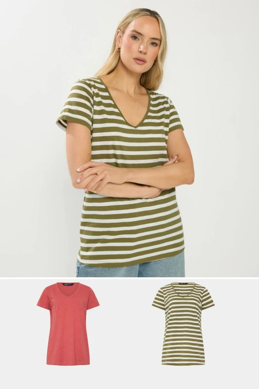 Image of Long Tall Sally Womens Tall 2 Pack Stripe T-Shirts Size: 10 Multicolor Female 10
