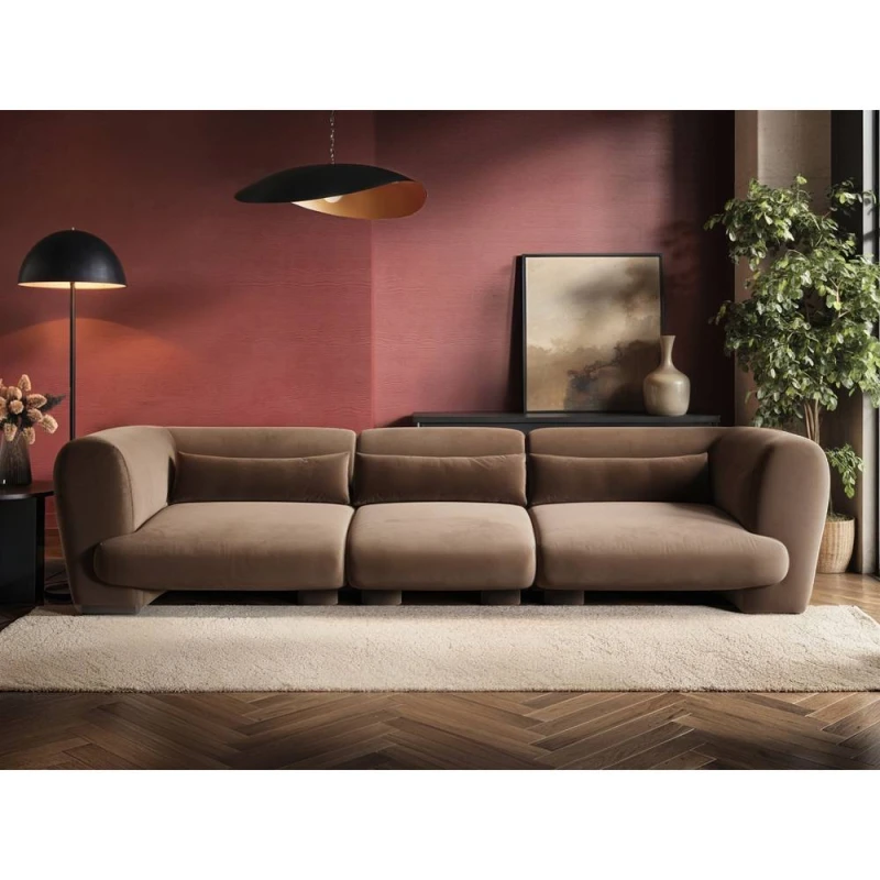 Image of Solace+Co Maddox 4 Seater Velvet Sofa in Brown Brown Unisex