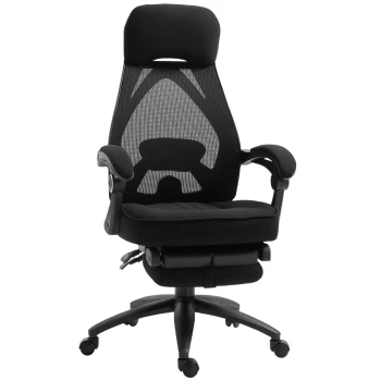 Image of Vinsetto Mesh Swivel Task Chair for Home Office Lunch Break Recliner High Back Adjustable Height with Footrest, Headrest, Black AOSOM UK