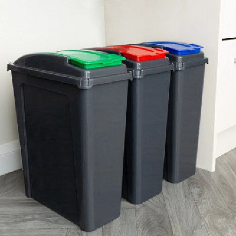 Image of Wham 3 Piece 25L Plastic Recycle Bin Graphite/assorted (Red/blue/green Lids)