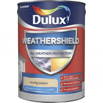 Image of Dulux Weathershield All Weather Protection County Cream Textured Masonry Paint 5L