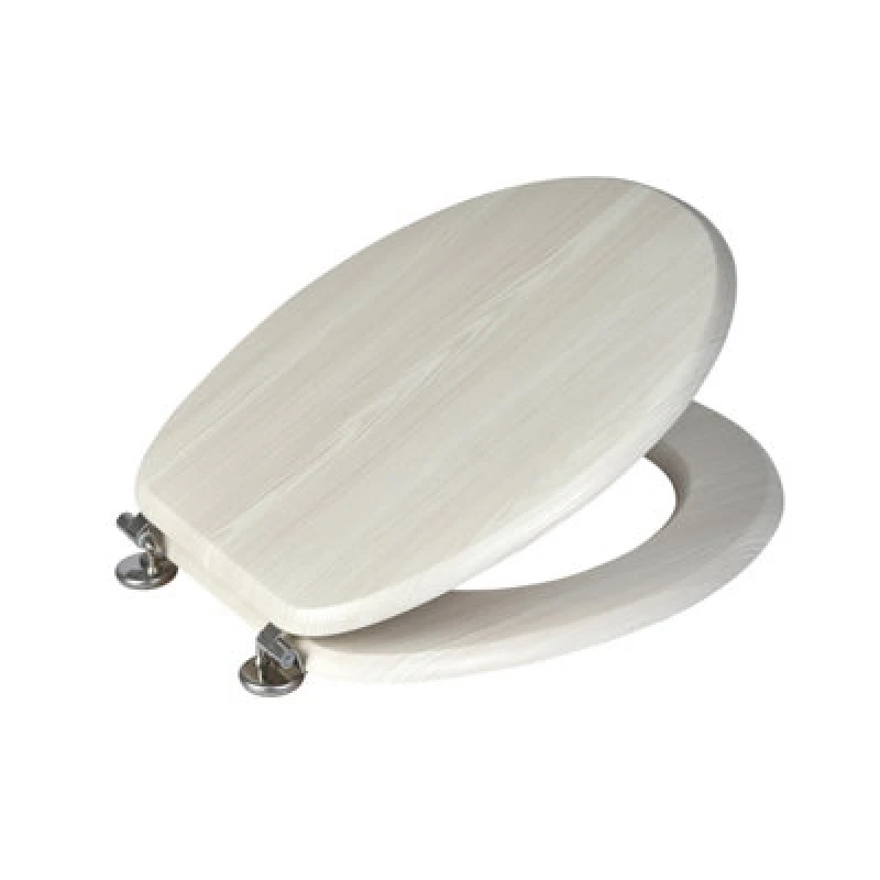 Image of Showerdrape Oxford White Oak Wooden Toilet Seat with Chrome Hinges White