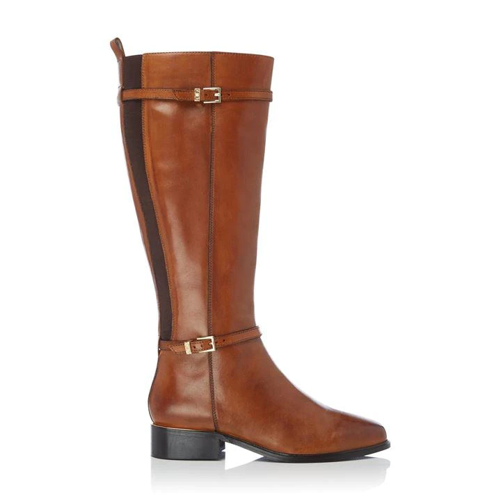 Image of Dune Tan Leather 'Wf Top' Wide Fit Knee High Boots - 3