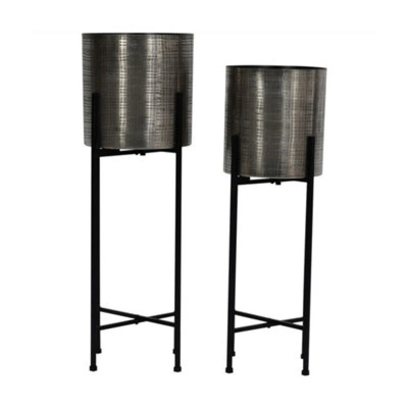 Image of Buttercup Farm Clyde Floor Standing Planters (Set Of 2) - Iron - L25.5 X W25.5 X H76cm - Nickel