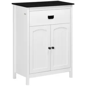 Image of kleankin Bathroom Cabinet, Bathroom Storage Unit with Drawer, Double Door Cabinet, Adjustable Shelf for Living Room, White