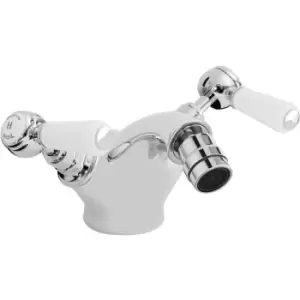 Image of Topaz Hexagonal Collar Bidet Mixer Tap with Waste Lever Handle - White/Chrome - Hudson Reed