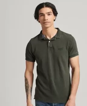 Image of Superdry Mens Organic Cotton Vintage Destroy Polo Shirt Green / Surplus Goods Olive - Size: S