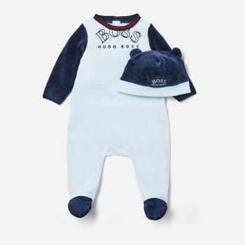 Image of Hugo Boss Baby Sleepsuit & Pull On Hat Set - Blue - 6-9 months